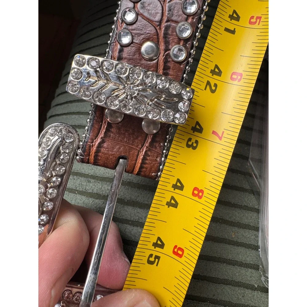 Blazin‎ Roxx Brown Genuine Leather Rhinestone Embellished Western Belt Size L